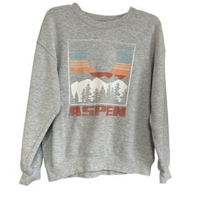 Zoe + Liv Aspen Mountain Graphic Crewneck Sweatshirt Women's Size L Grey Skiing